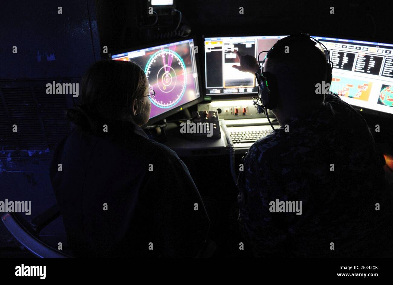 Laser Weapon System control station aboard USS Ponce (AFSB(I)-15) in ...