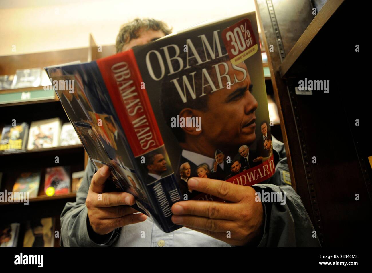 Journalist Bob Woodward's new book 'Obama's Wars' is seen in a bookstore September 27, 2010 in New York City.The book was released today and reportedly portrays controversy and division within the White House over Afghanistan war policy. Bob Woodward is well-known for his coverage of the Watergate scandal. Photo by Mehdi Taamallah/ABACAPRESS.COM (Pictured: Barack Obama) Stock Photo