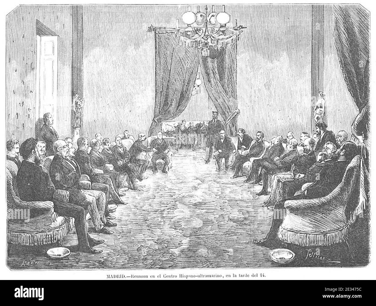 Madrid, reunión en el Centro Hispano-ultramarino, en la tarde del 14 de diciembre de 1872, de Pellicer. Stock Photo