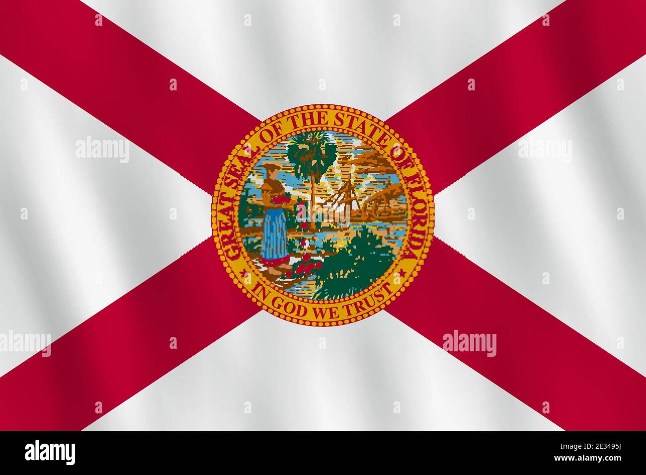 Florida US state flag with waving effect, official proportion. Stock Vector