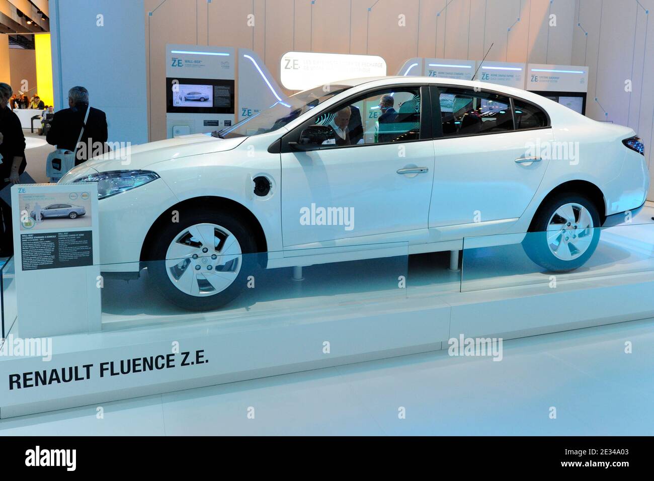 New Renault Fluence ZE electrical car at the Paris Motor Show 'Mondial de l' Automobile' in Paris, France on September 30, 2010. The Paris Motor Show takes place every two years and is one of the largest expositions of motor vehicles in the world. This year, the emphasis of the show lies on electric cars and more than 300 exhibitors from 20 countries are expected to take part. Photo by Henri Szwarc/ABACAPRESS.COM Stock Photo