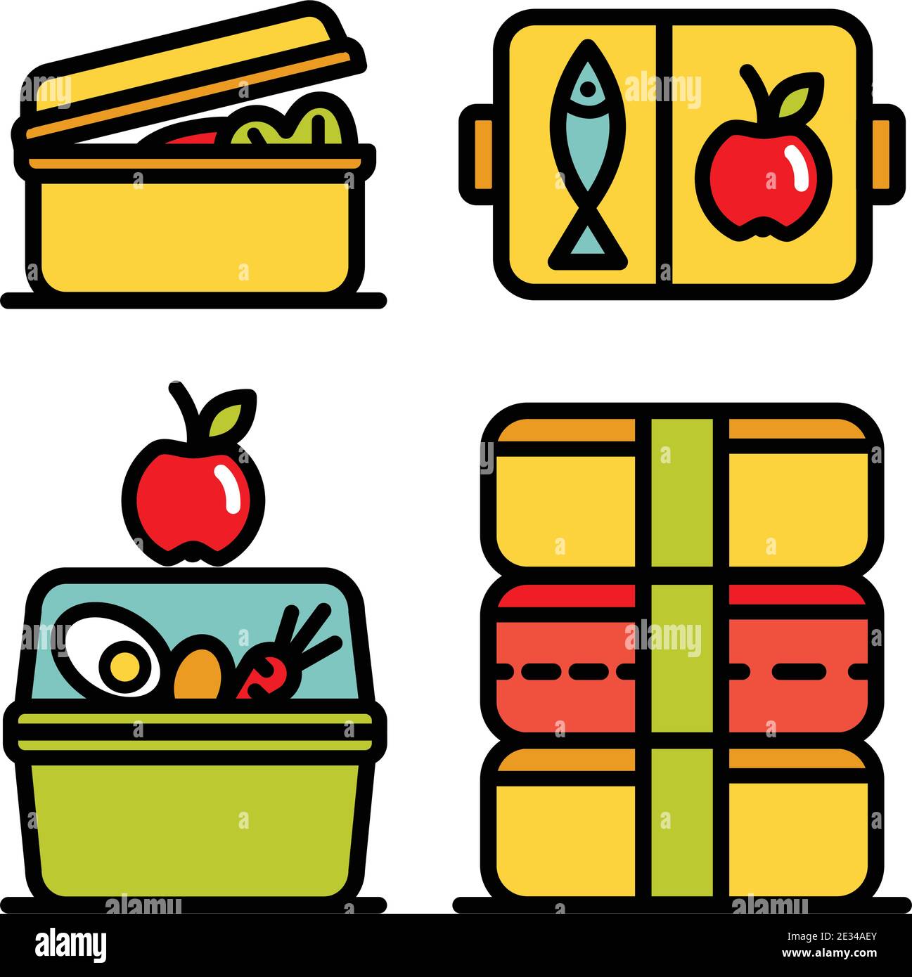Lunchbox color outline icon set. Illustration set of lunchbox icon vector for web design isolated on white Stock Vector