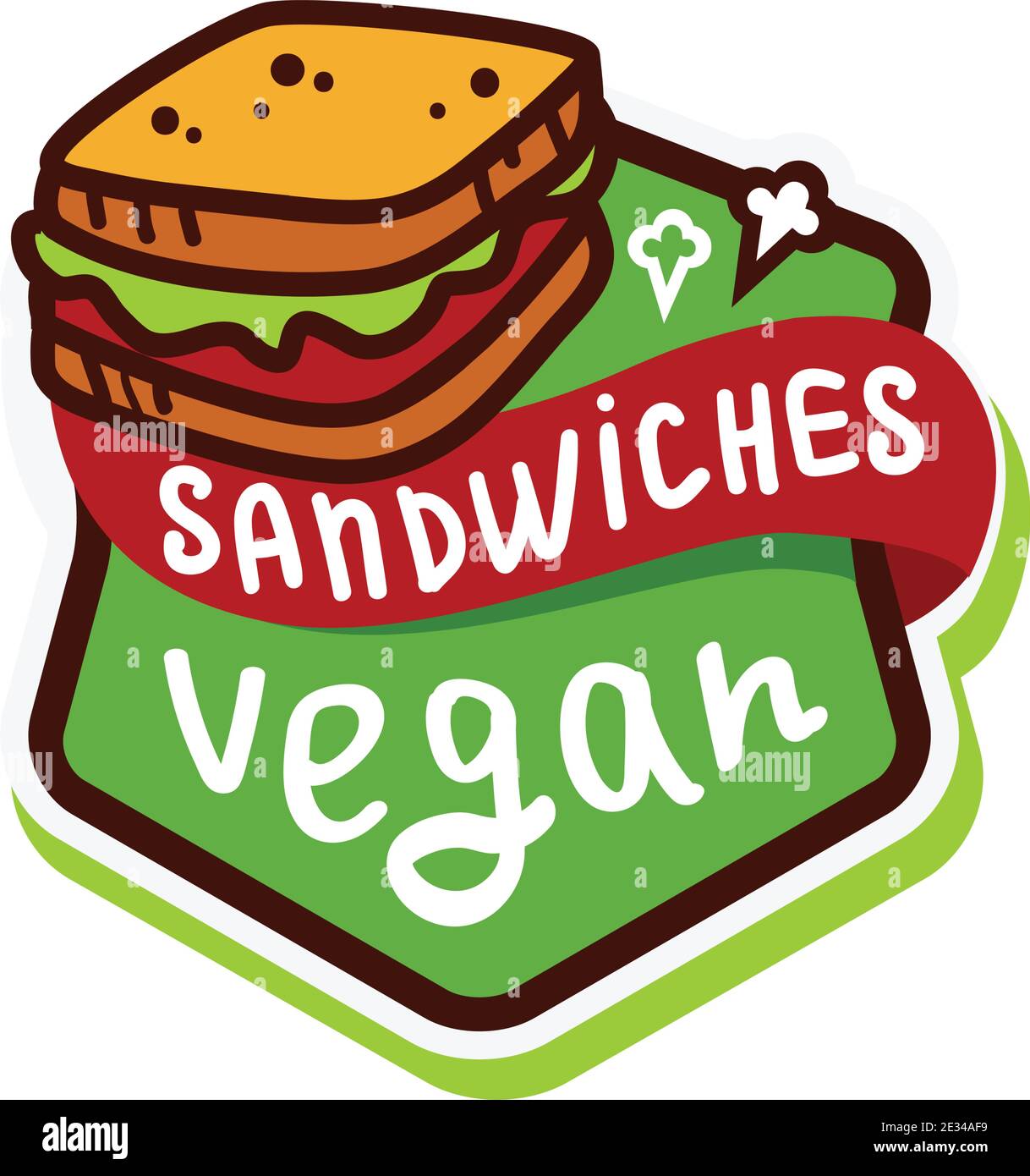 Vegan sandwich Logo icon sticker menu. Vector illustration isolated on white background. Stock Vector