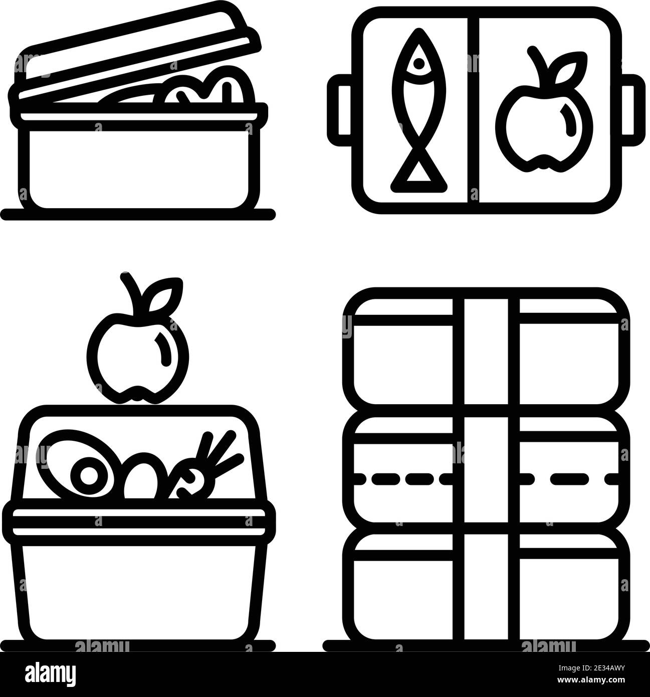 Lunchbox outline icon set. Illustration set of lunchbox icon vector for web design isolated on white Stock Vector