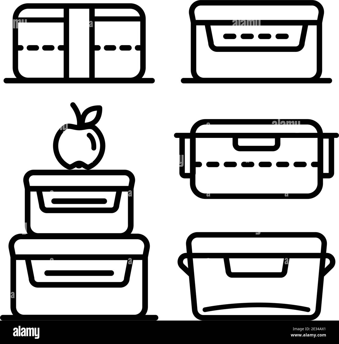 Lunchbox outline icon set. Illustration set of lunchbox icon vector for web design isolated on white Stock Vector