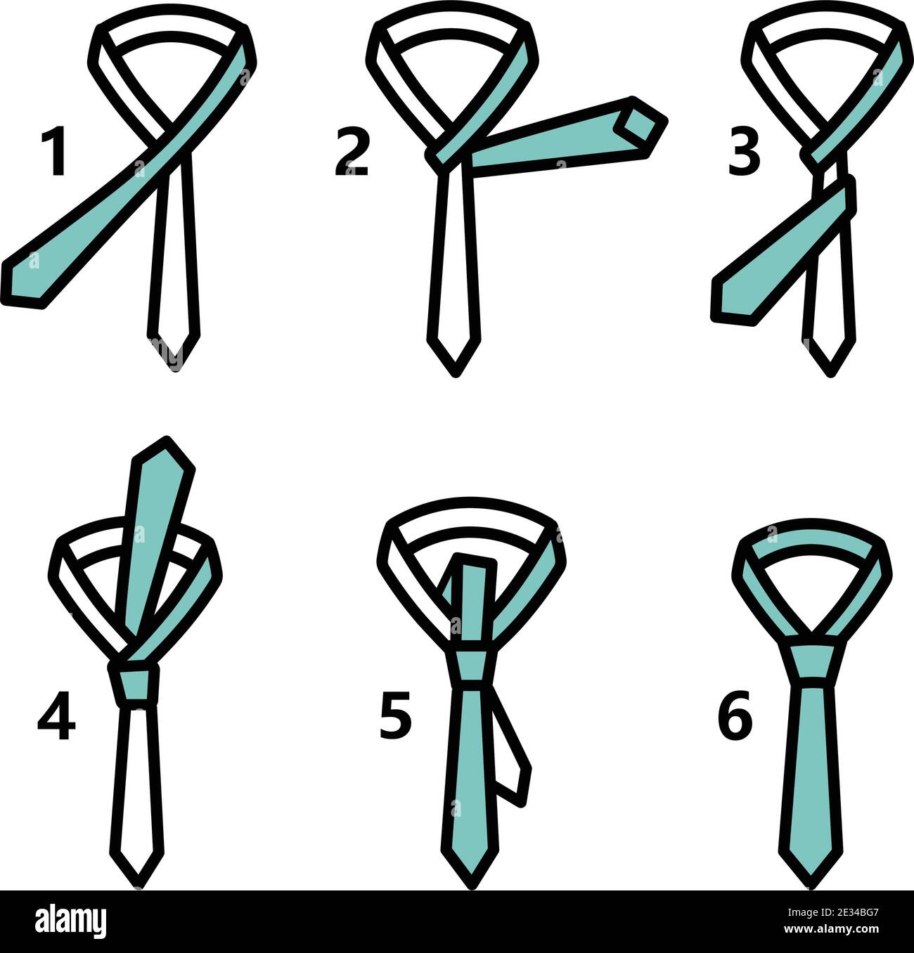 Tie - Double Simple Knot Instruction Vector color elements set