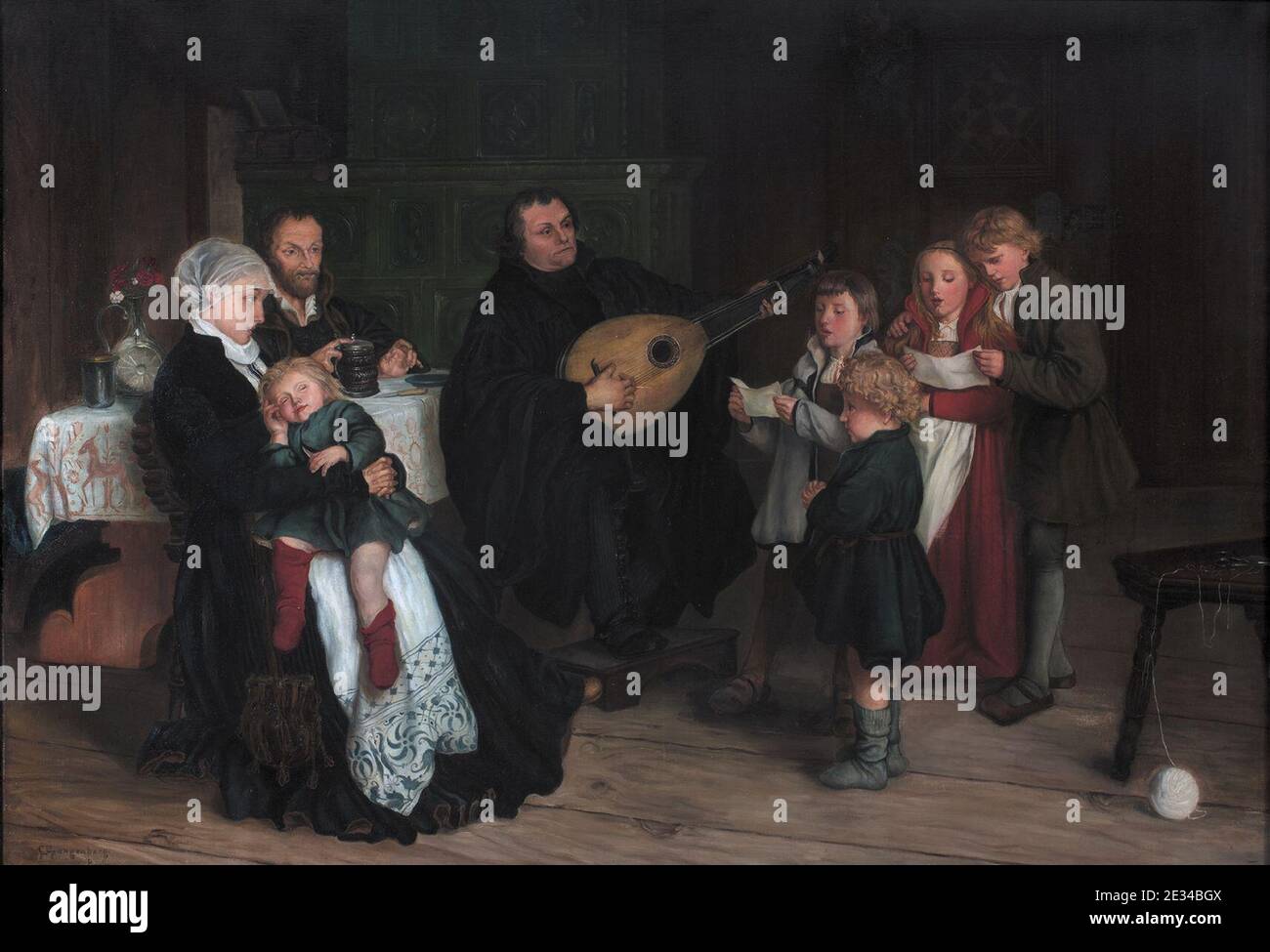 Luther in the circle of his family, by Gustav Adolph Spangenberg. Stock Photo