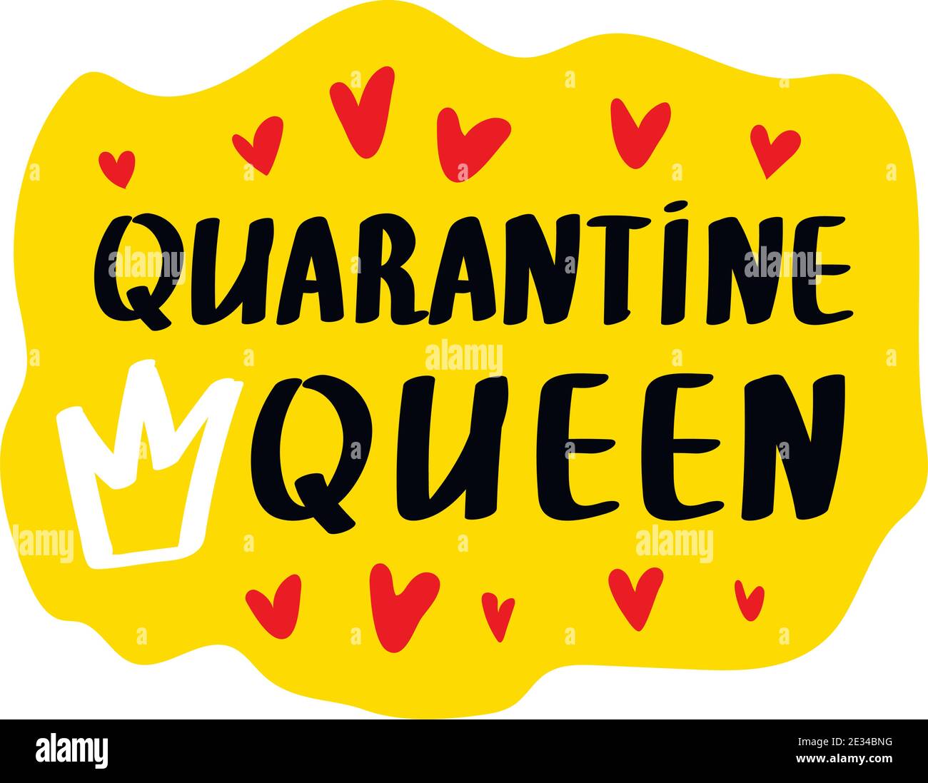 Quarantine Queen calligraphy lettering with hand drawn gold crown and toilet paper. Coronavirus COVID-19 pandemic typography poster. Vector template f Stock Vector
