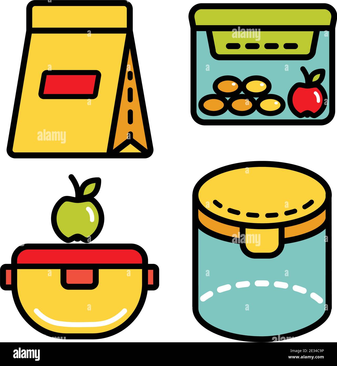 Lunchbox color outline icon set. Illustration set of lunchbox icon vector for web design isolated on white Stock Vector