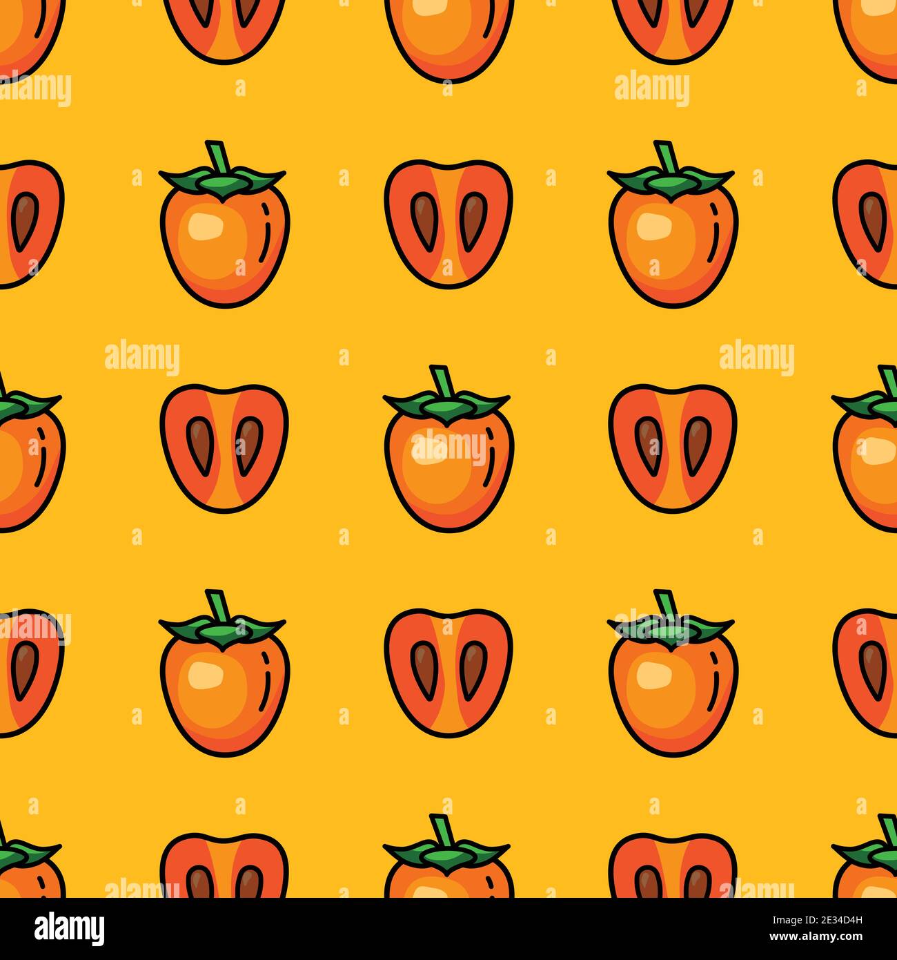 Seamless pattern of their different persimmon fruits isolated on white background Stock Vector