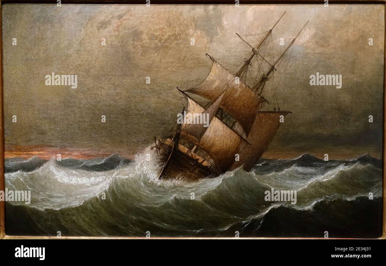 Lumber Brig in High Seas, by Fitz Henry Lane, c. 1850s, oil on canvas - Stock Photo