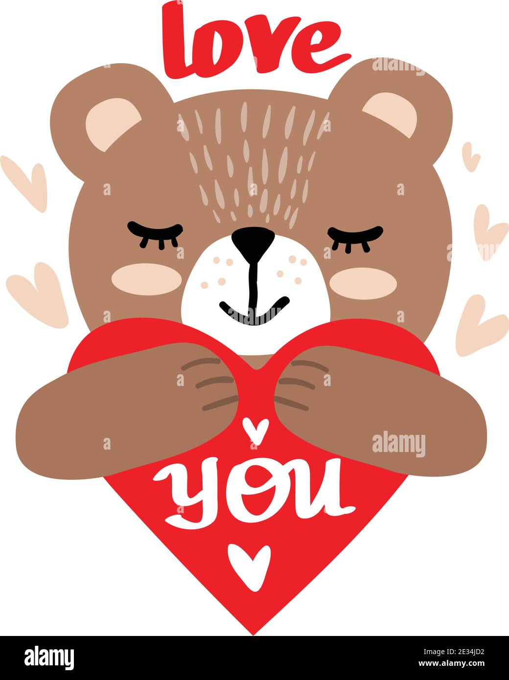 Cute little teddy bear holding red heart and lettering - love you ...