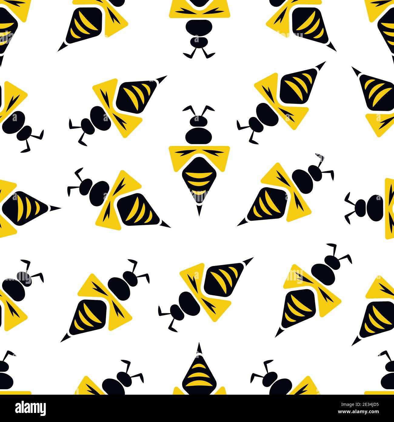 Vector Flat Seamless Pattern Background with Wasps Stock Vector