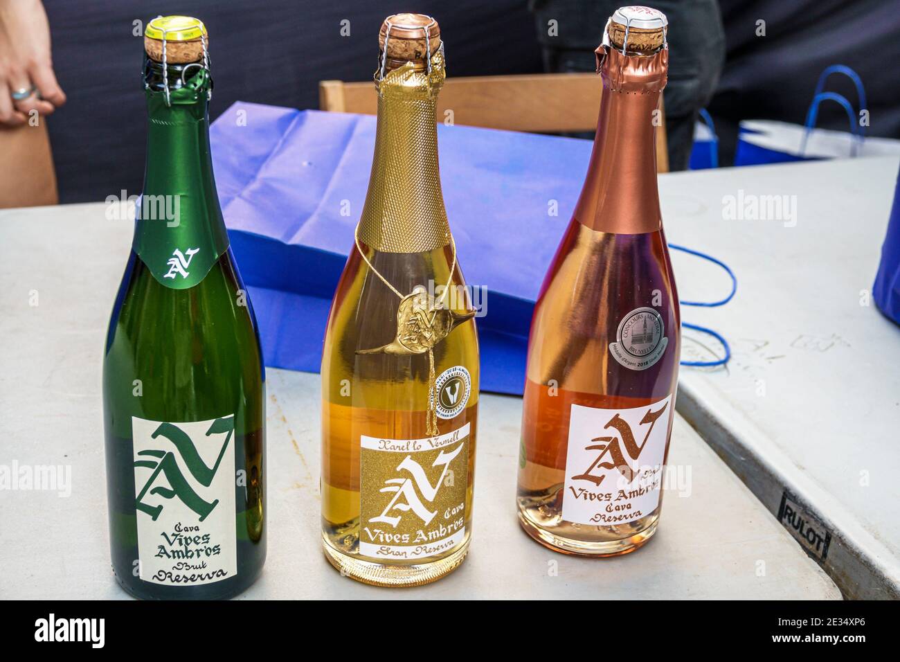 Catalonia Catalunya Vives Ambros Brut Reserva Cava sparkling wine bottles regional product Stock Photo