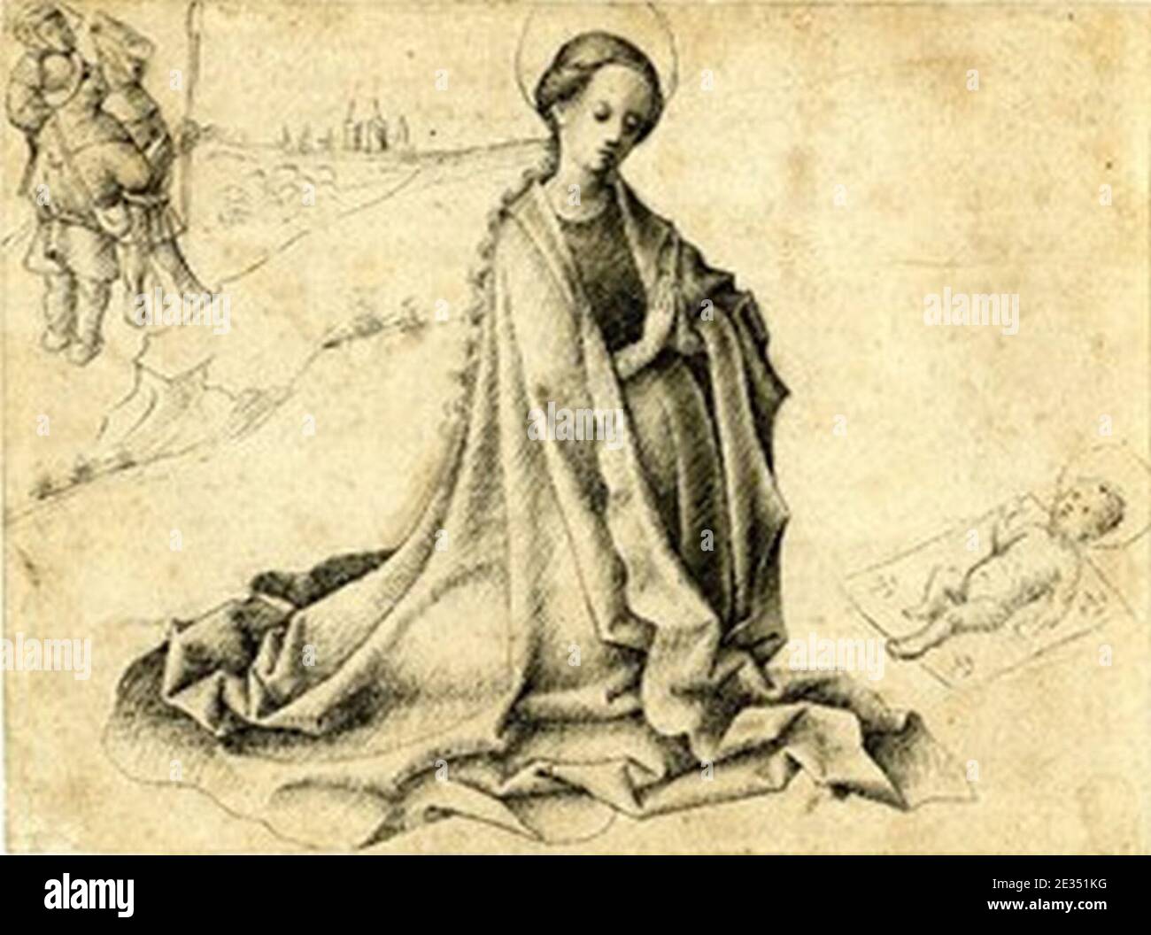 Lochner Drawing Virgin adoring the infant Christ BM Stock Photo - Alamy