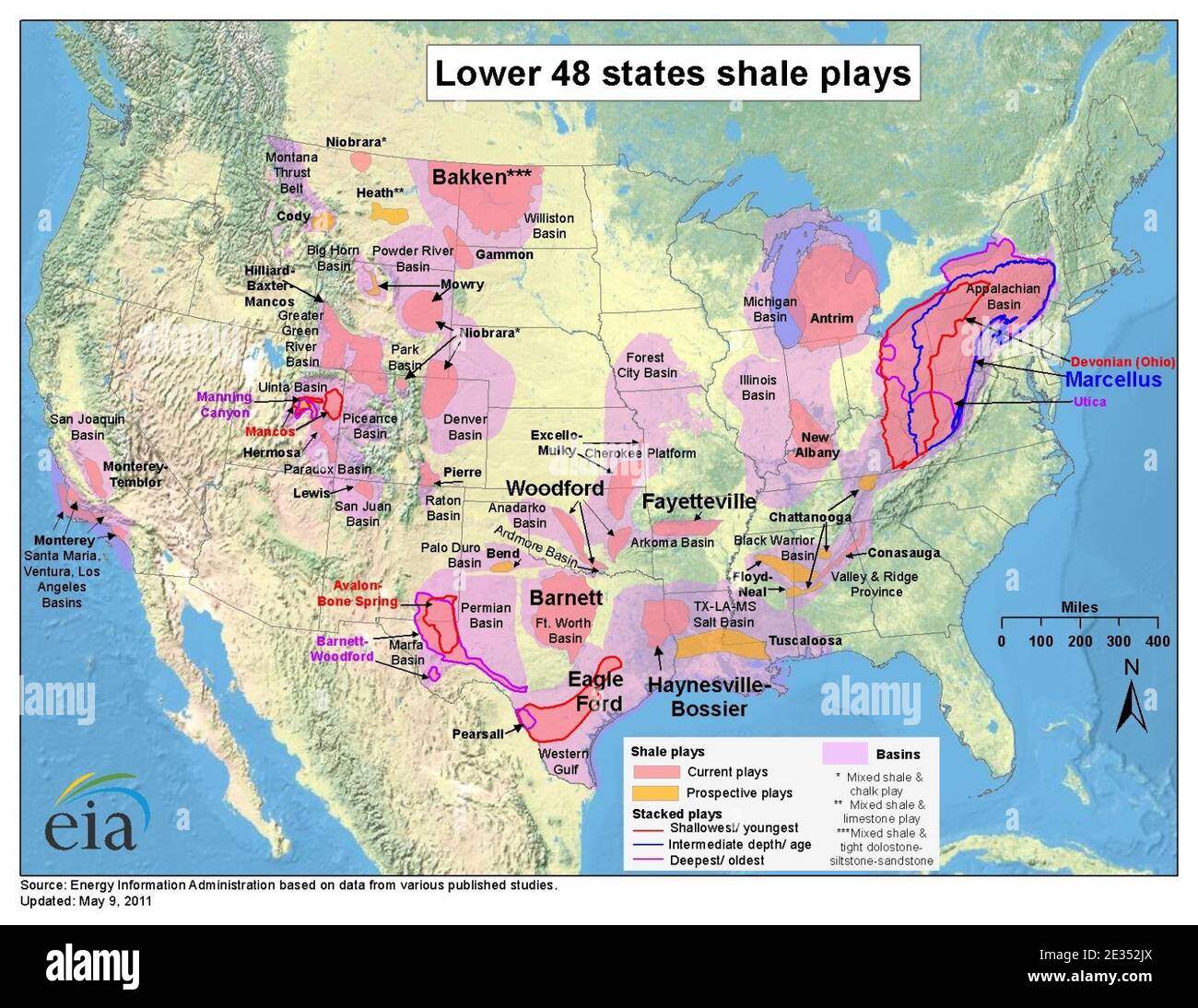 Lower 48 states shale plays (14103705929 Stock Photo - Alamy