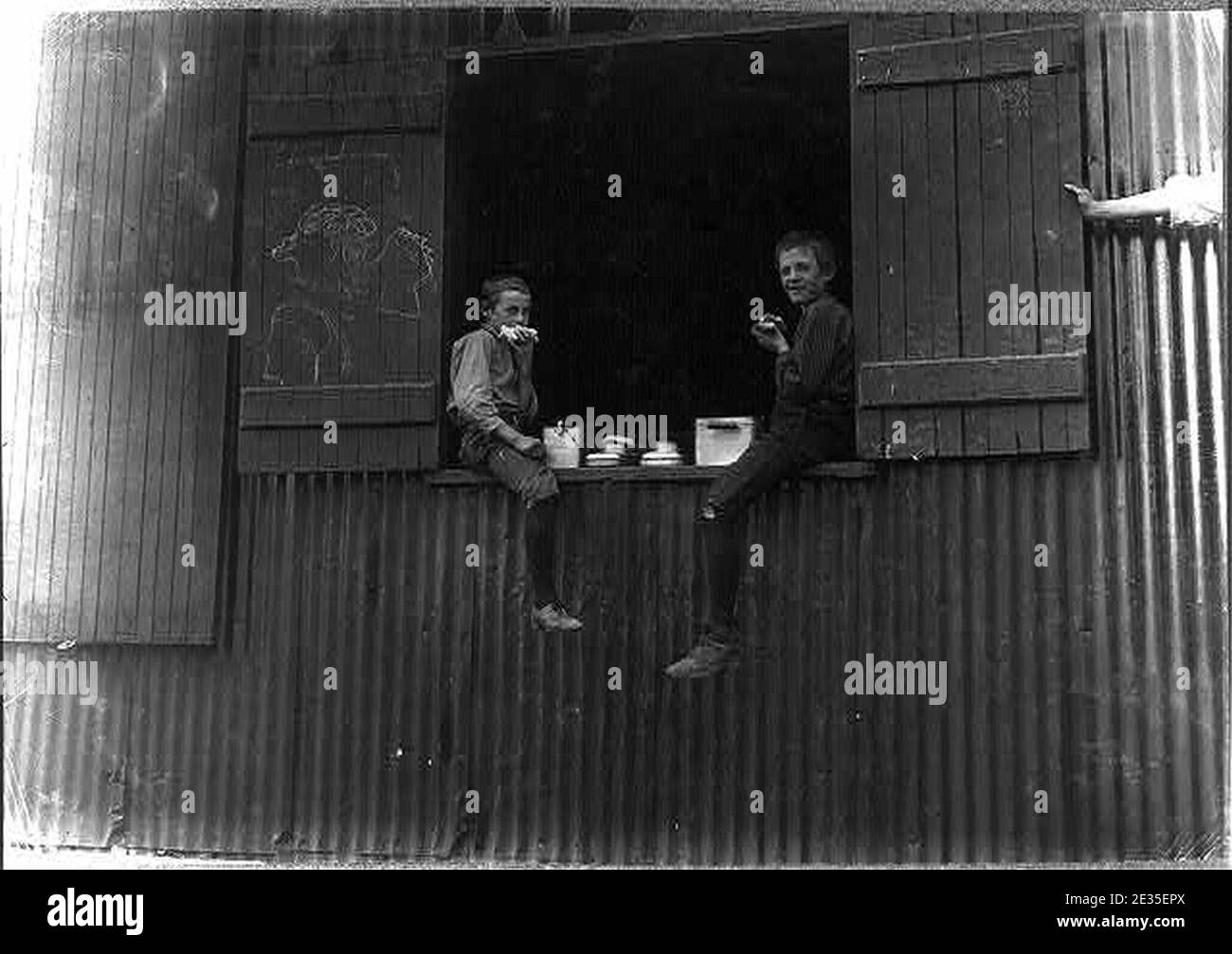 Lunch Time, Economy Glass Works, Morgantown, W. Va. Plenty more like this, inside. Stock Photo