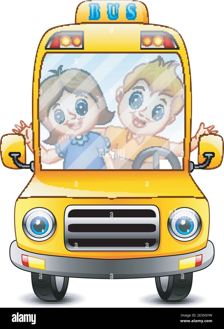 Vector illustration of Happy kid going to school with bus Stock Vector ...