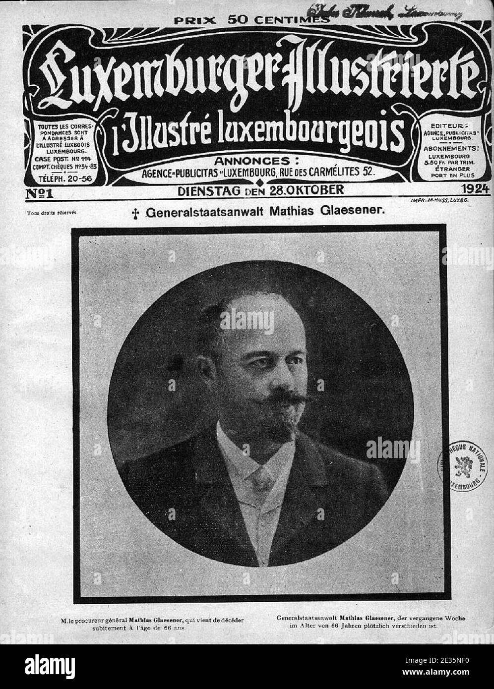 Luxemburger Illustrierte Nr1-1924. Stock Photo