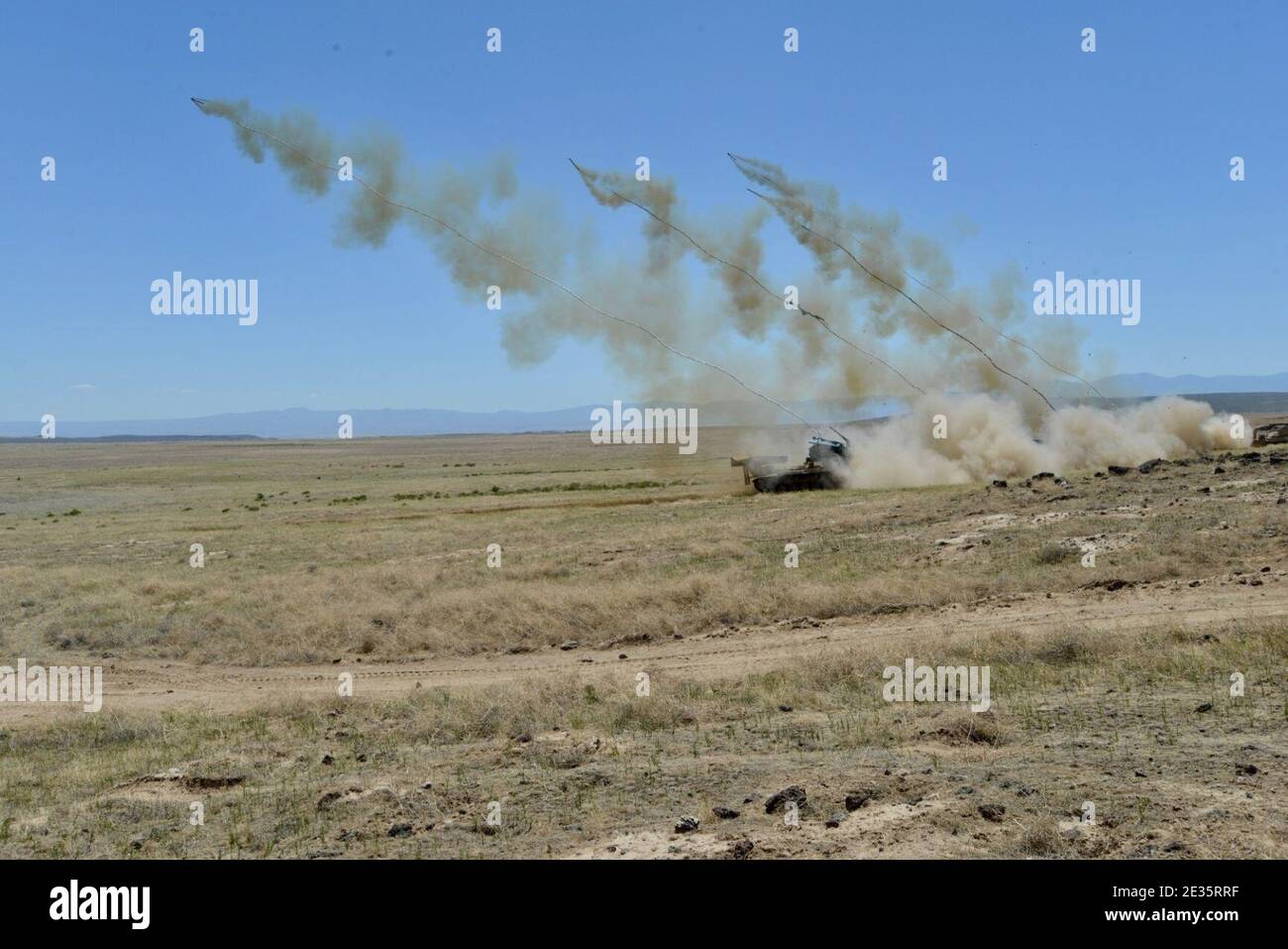 M60 AVLM firing M58 MICLIC. Stock Photo