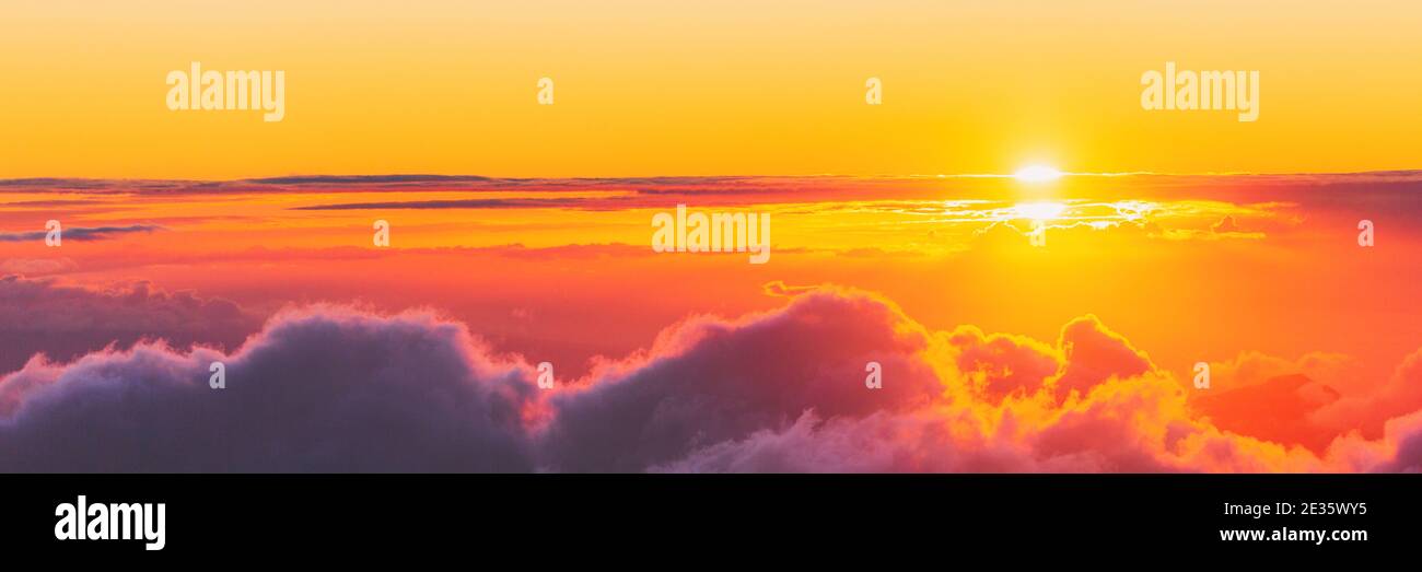 Sky panoramic background plane or top of mountain view at sunset of dusk  above the clouds banner Stock Photo - Alamy
