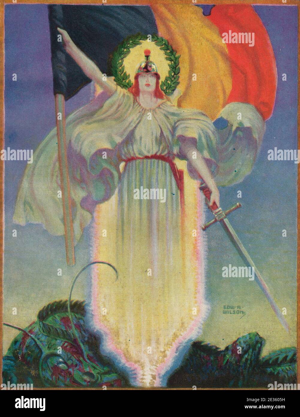 Belgium Triumphant - Painting by Edward Wilson after World War I Stock Photo