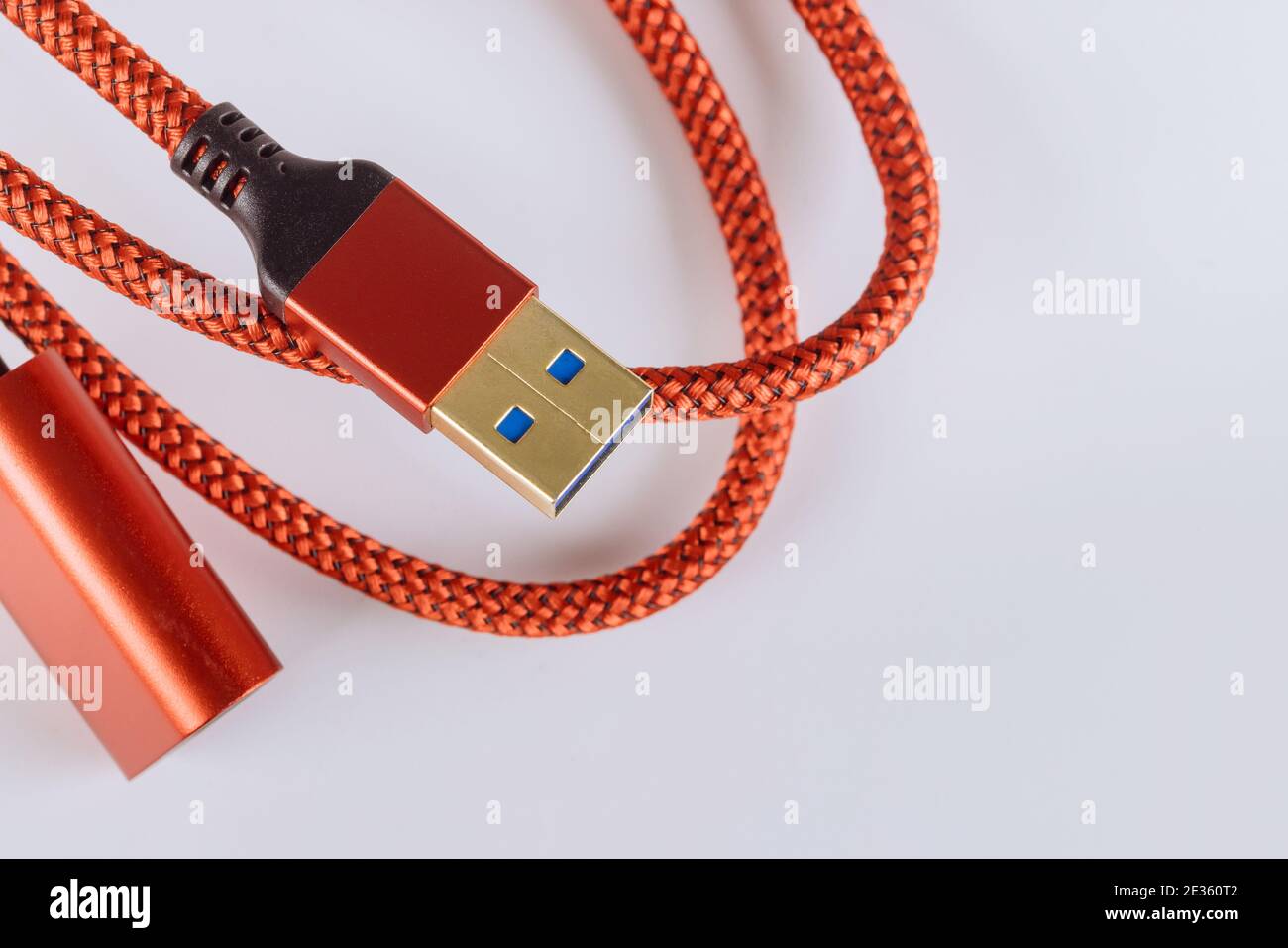 Extended red cable usb3.0 in isolated on white Stock Photo