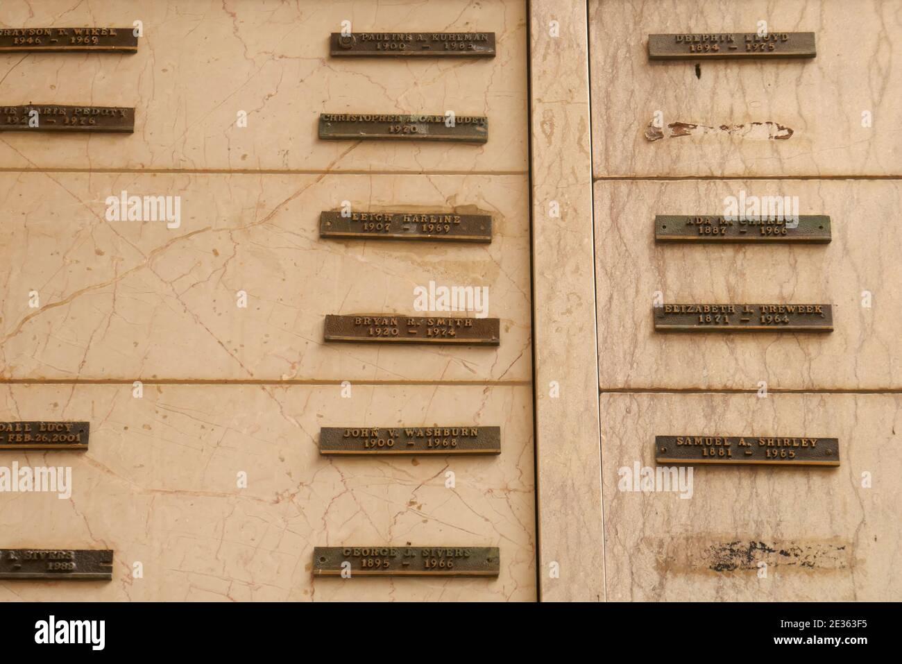 North Hollywood, California, USA 15th January 2021 A general view of atmosphere of composer Leigh Harline's Grave/Niche in Mausoleum of the Resurrection at Valhalla Memorial Park Cemetery on January 15, 2021 in North Hollywood, California, USA. Photo by Barry King/Alamy Stock Photo Stock Photo