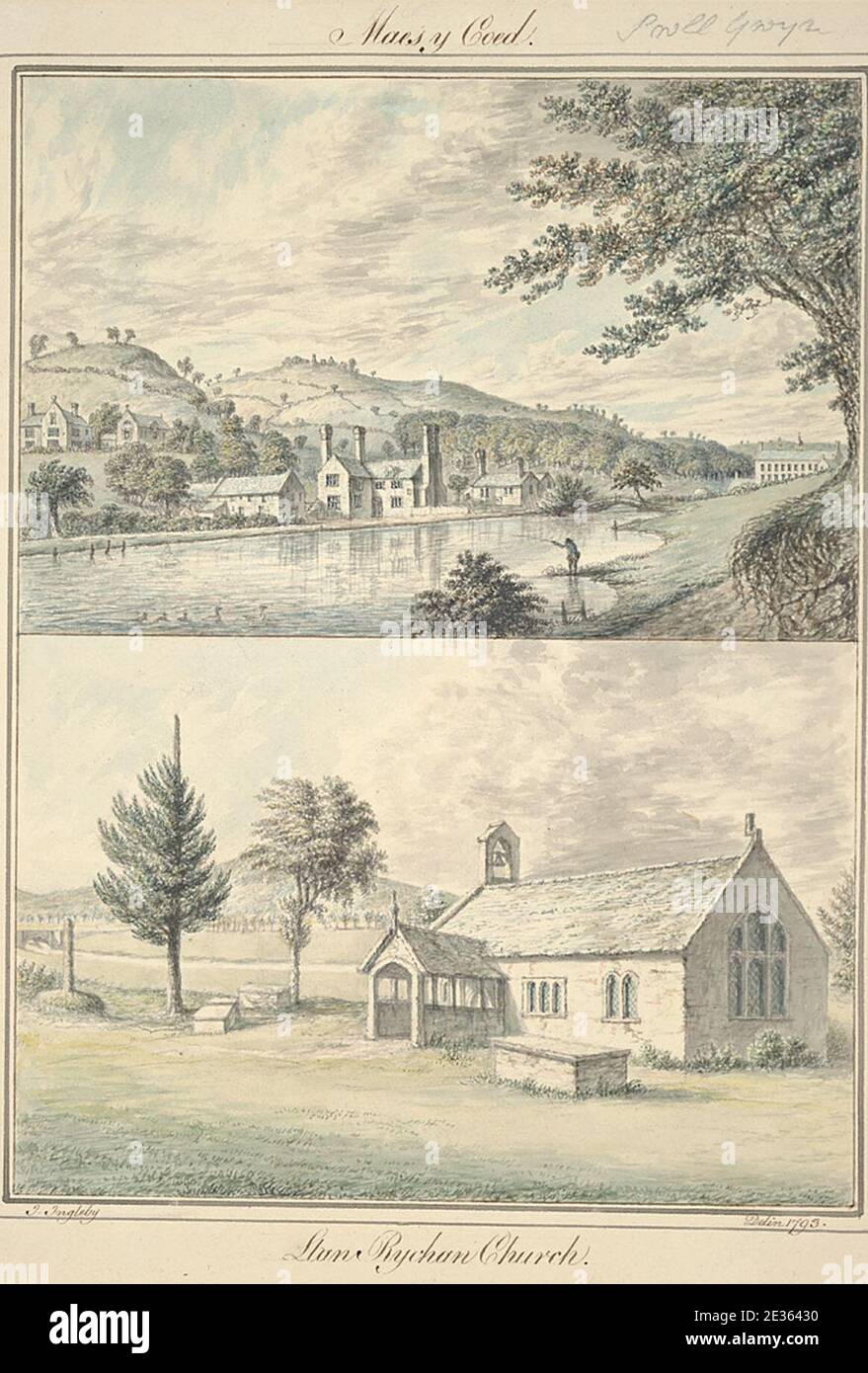 Maes y Coed ; Llan Bychan Church, 1793. Stock Photo