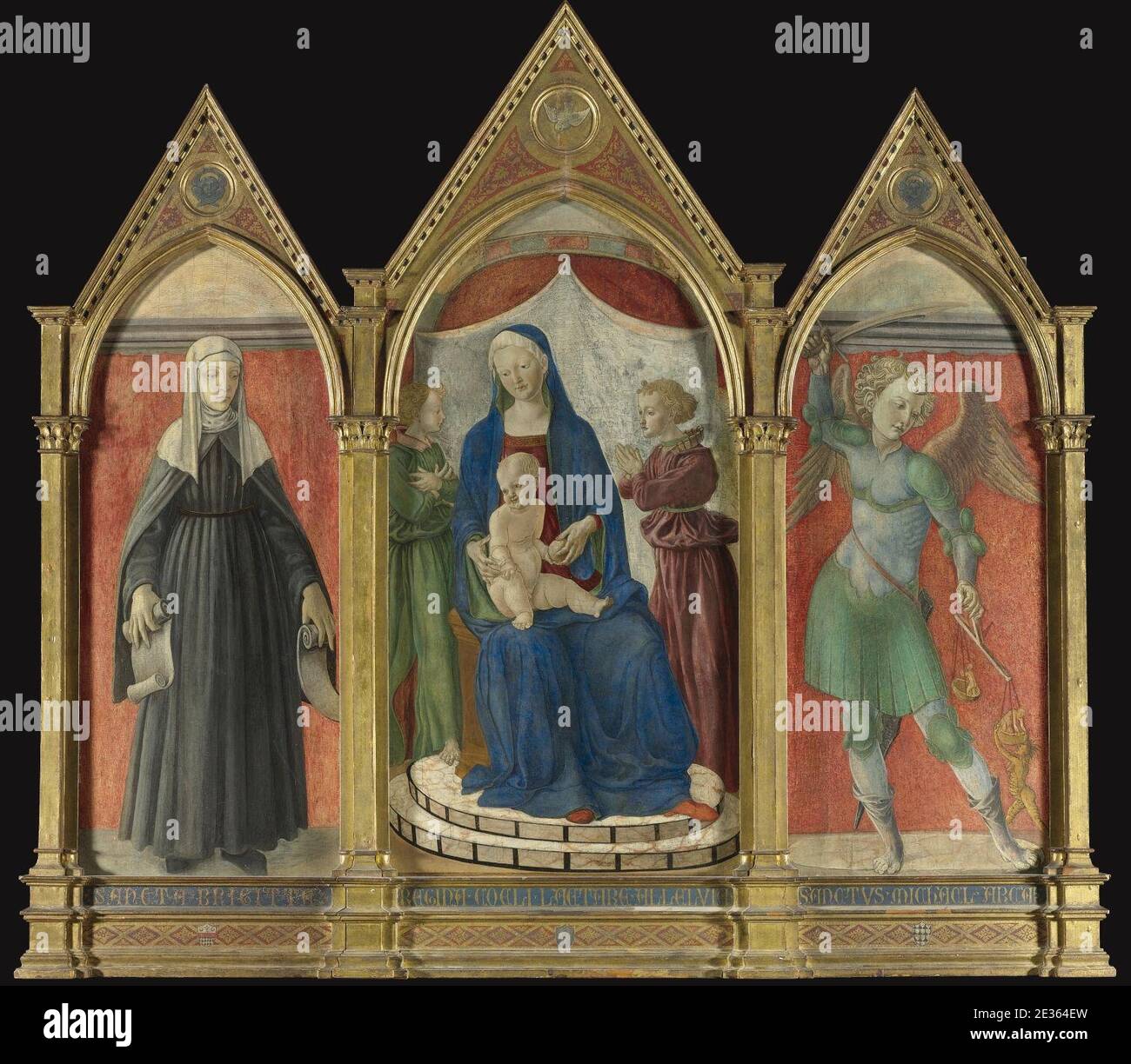 Maestro di Pratovecchio, trittico con Maestà, Santa Brigida e san