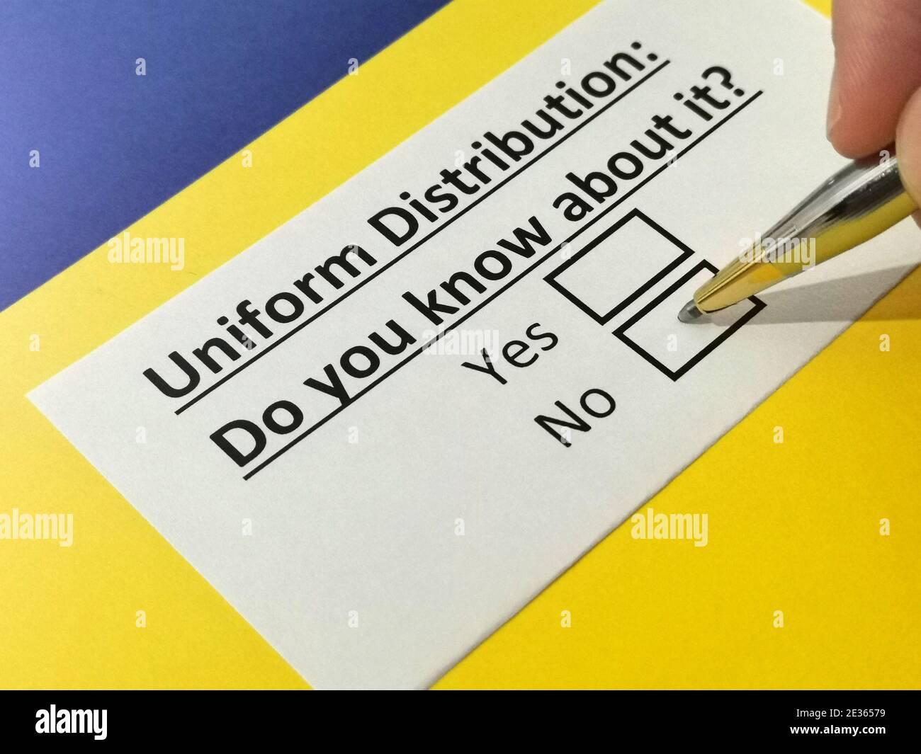 One person is answering question about uniform distribution Stock Photo