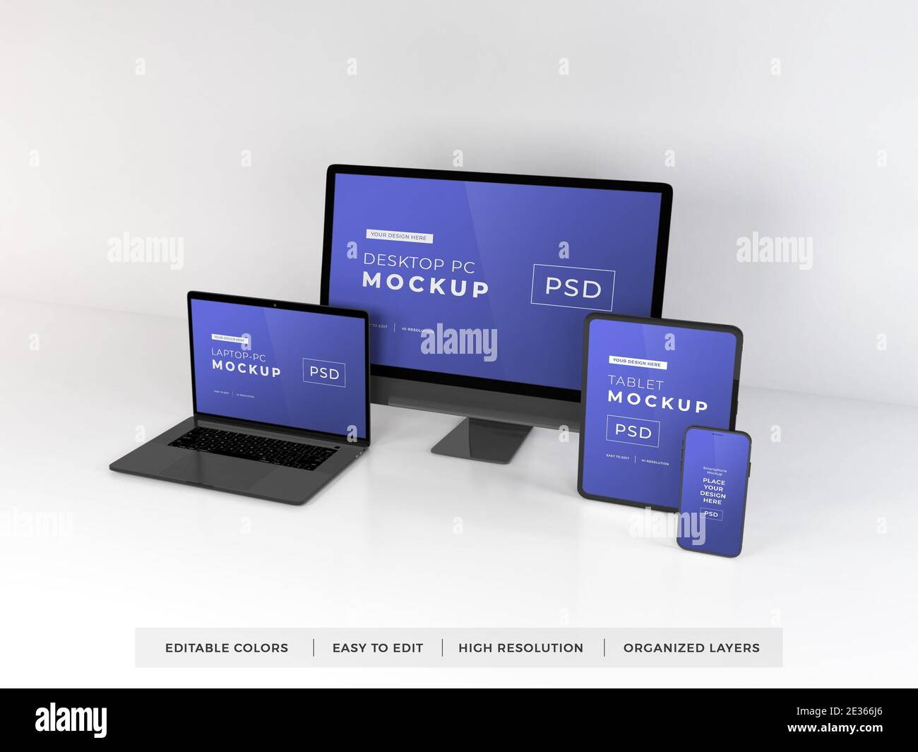 Realistic Mockup of Multiple Responsive Devices 3D Illustration on ...