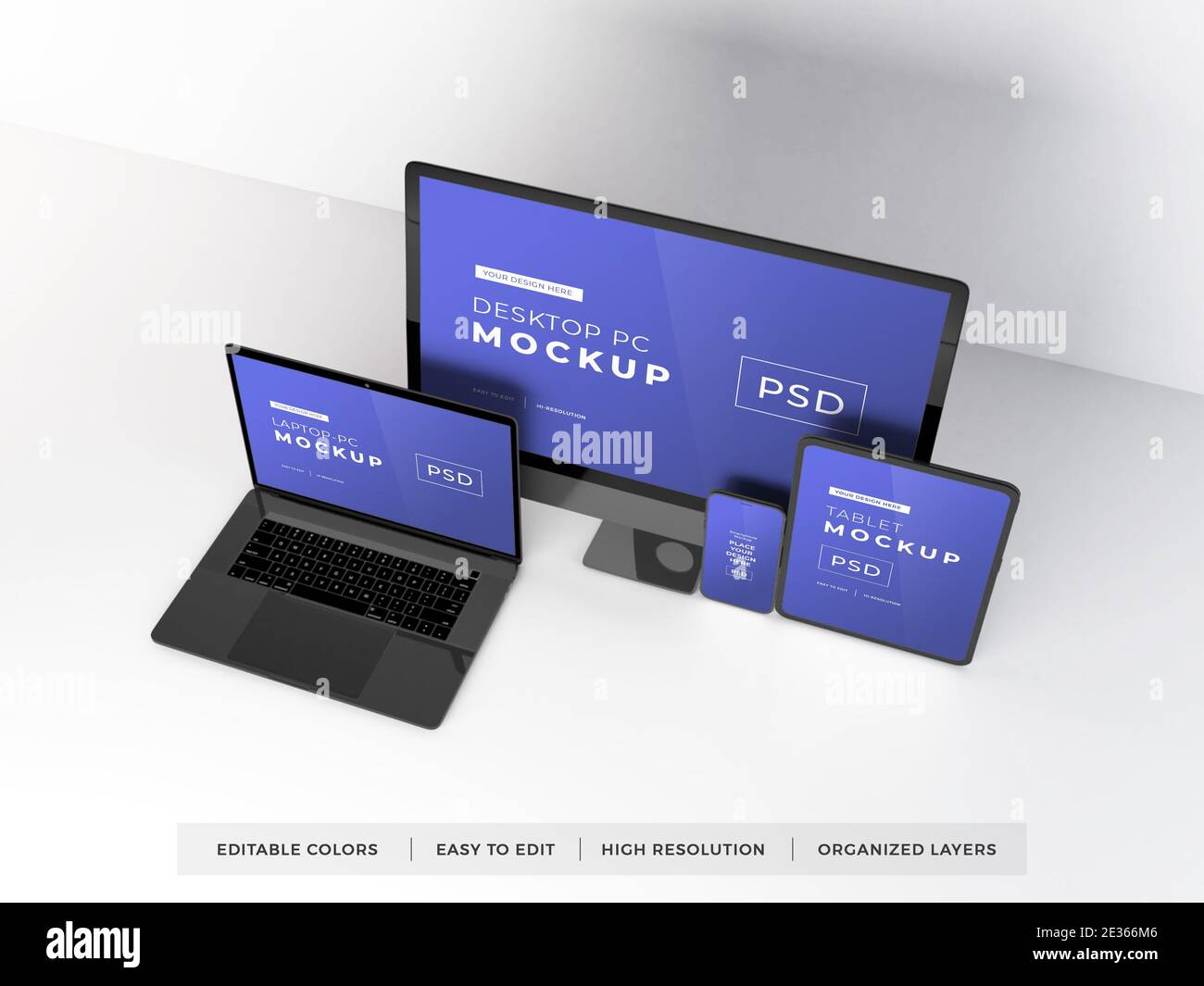 Realistic Mockup of Multiple Responsive Devices 3D Illustration on ...