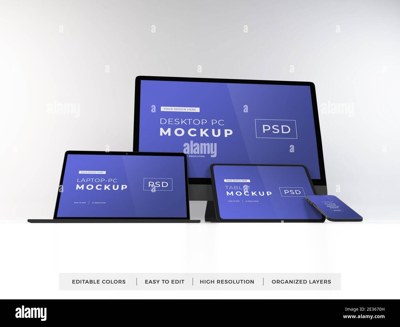 Realistic Mockup of Multiple Responsive Devices 3D Illustration on ...