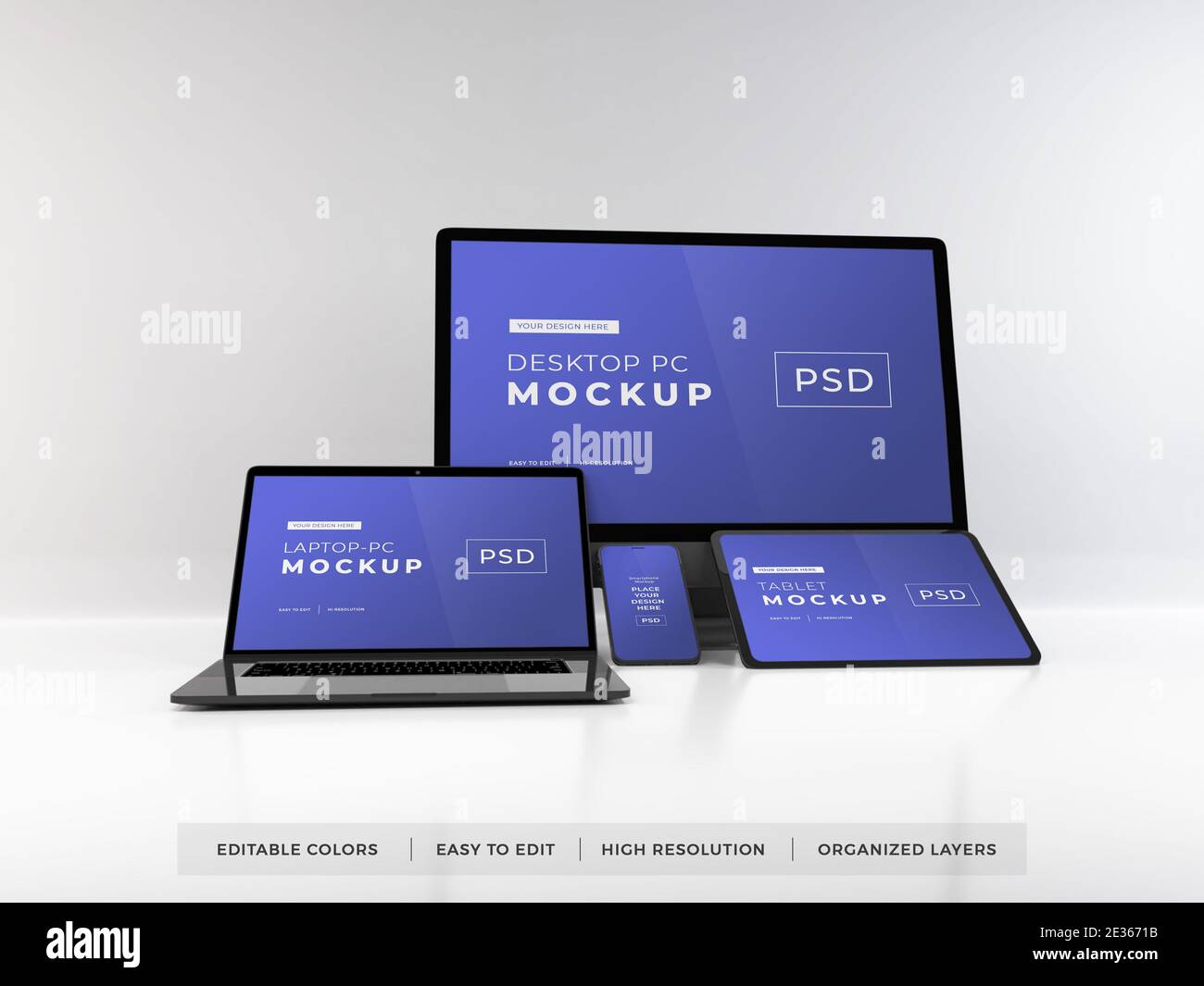 Realistic Mockup of Multiple Responsive Devices 3D Illustration on ...