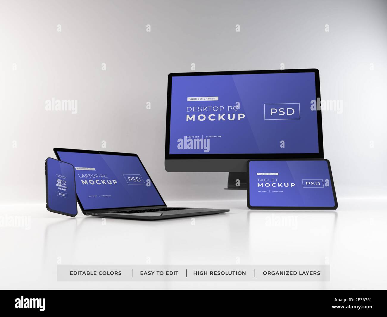 Realistic Mockup of Multiple Responsive Devices 3D Illustration on ...