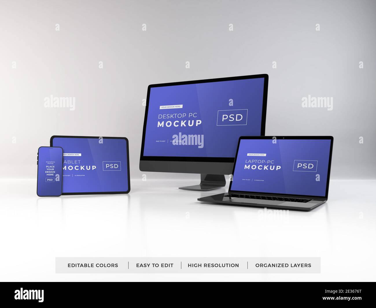 Realistic Mockup of Multiple Responsive Devices 3D Illustration on ...