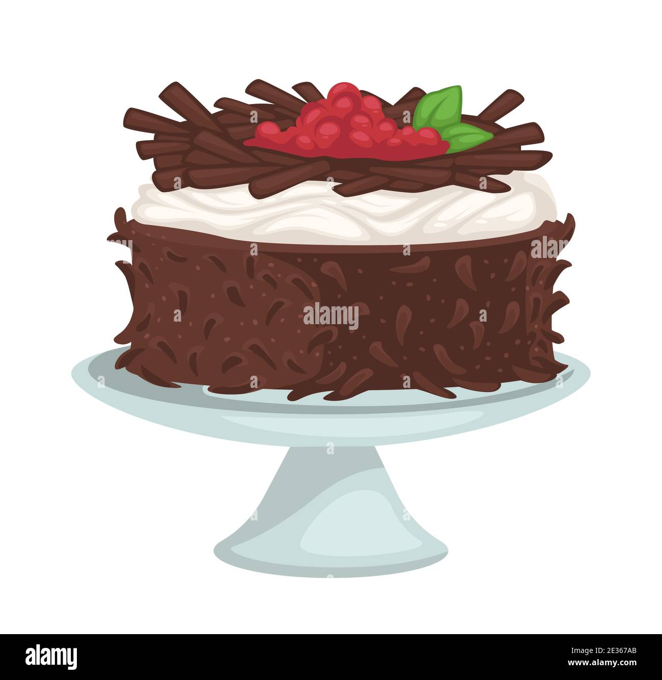 Chocolate cake with raspberries and cream vector Stock Vector Image ...