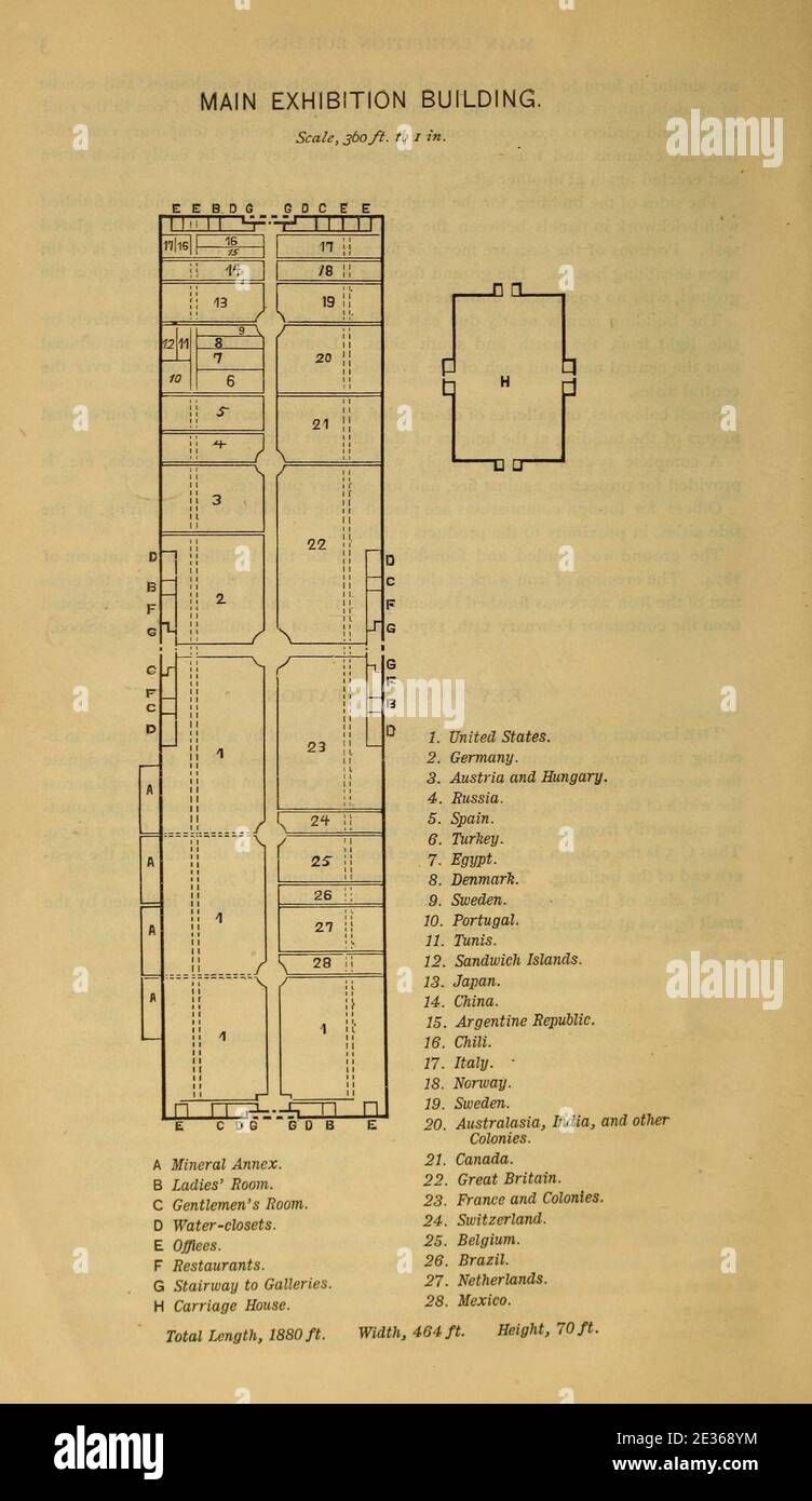 Main Building Floor plan Philly 1876 Centennial Exposistion Stock