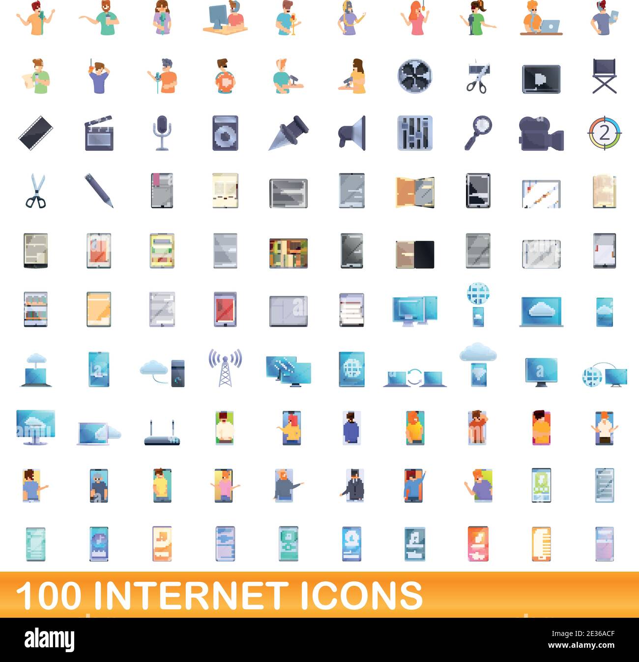 100 internet icons set. Cartoon illustration of 100 internet icons ...