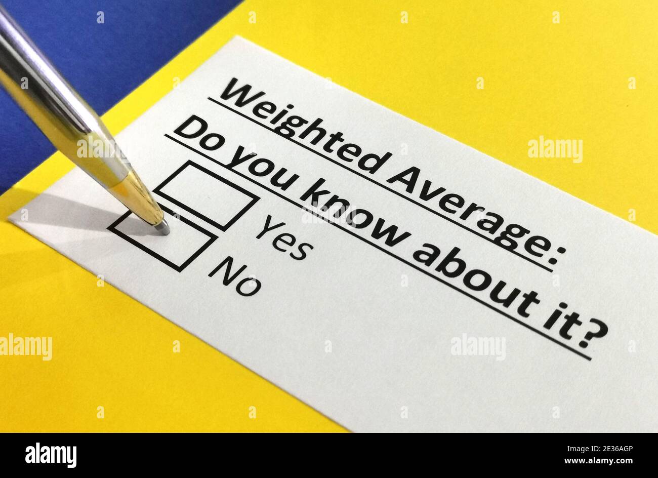 One person is answering question about weighted average Stock Photo Alamy