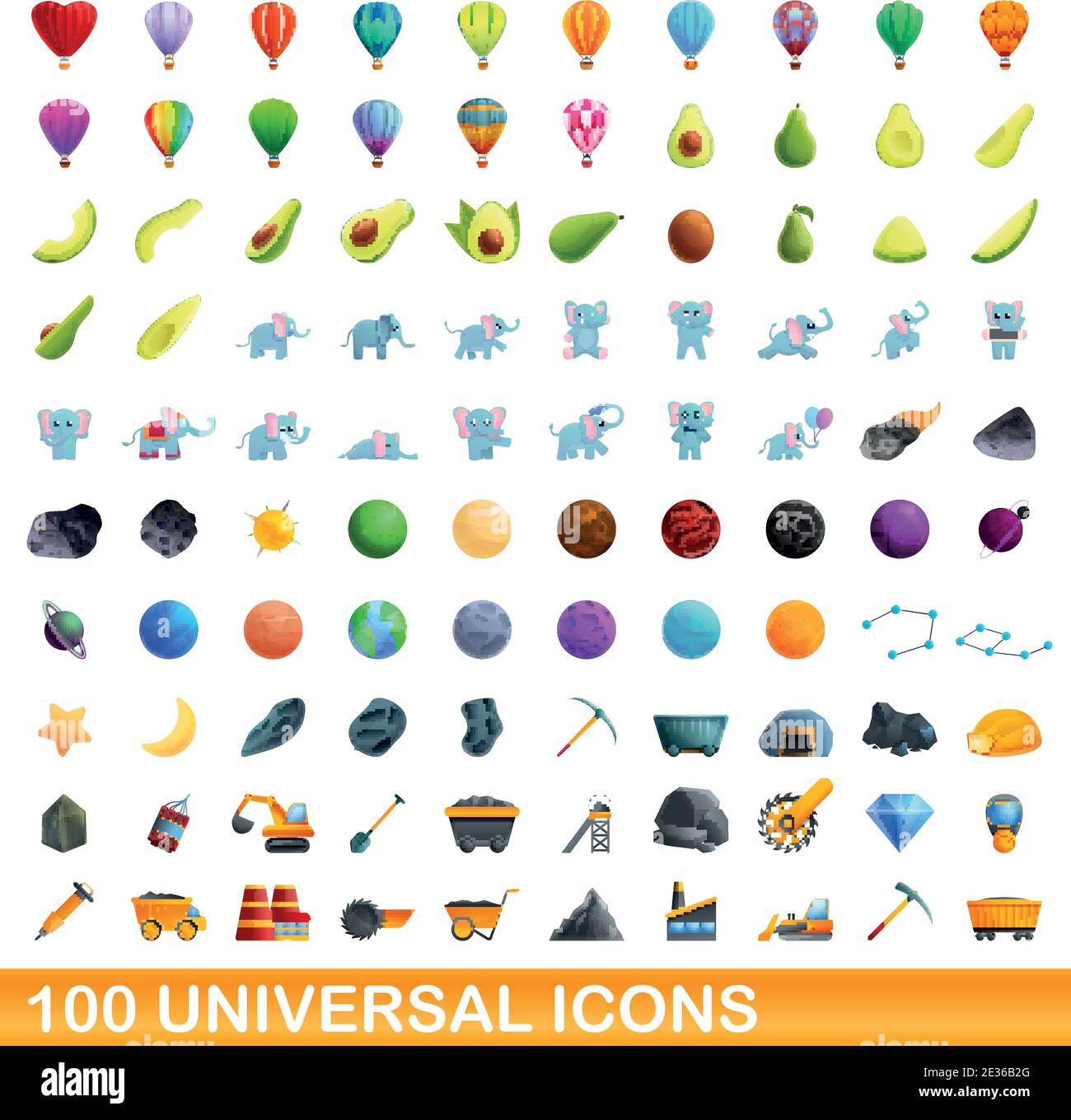 100 universal icons set. Cartoon illustration of 100 universal icons ...