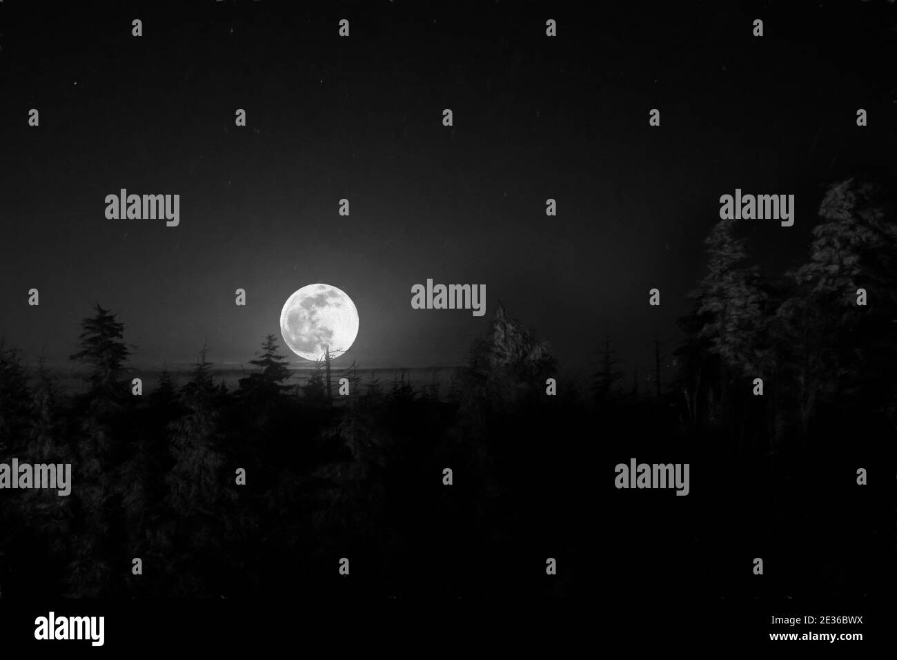 A breathtaking scene of a full moon rising on a dark sky Stock Photo