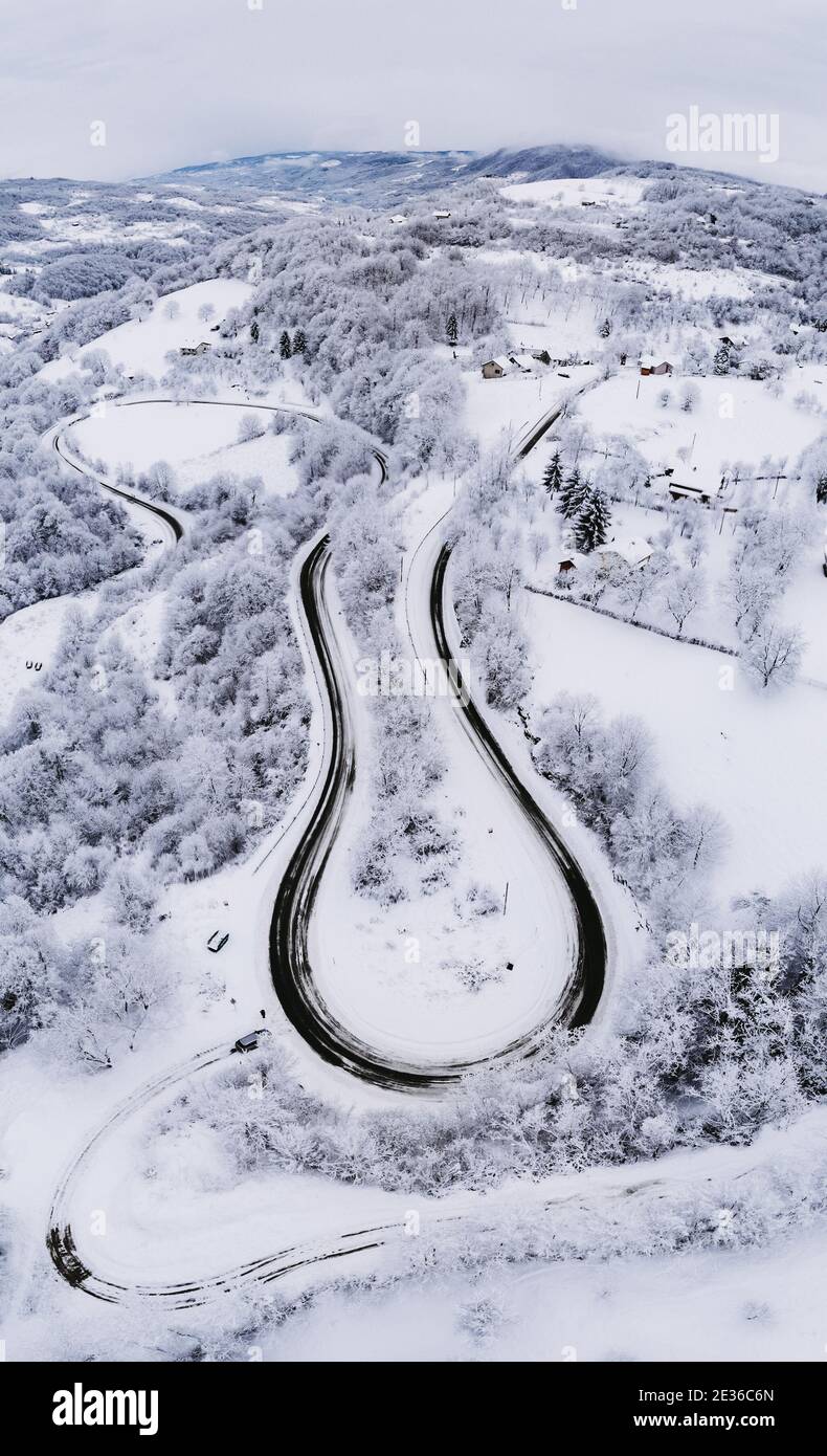 Vertical drone shot above snowy hi-res stock photography and images - Alamy