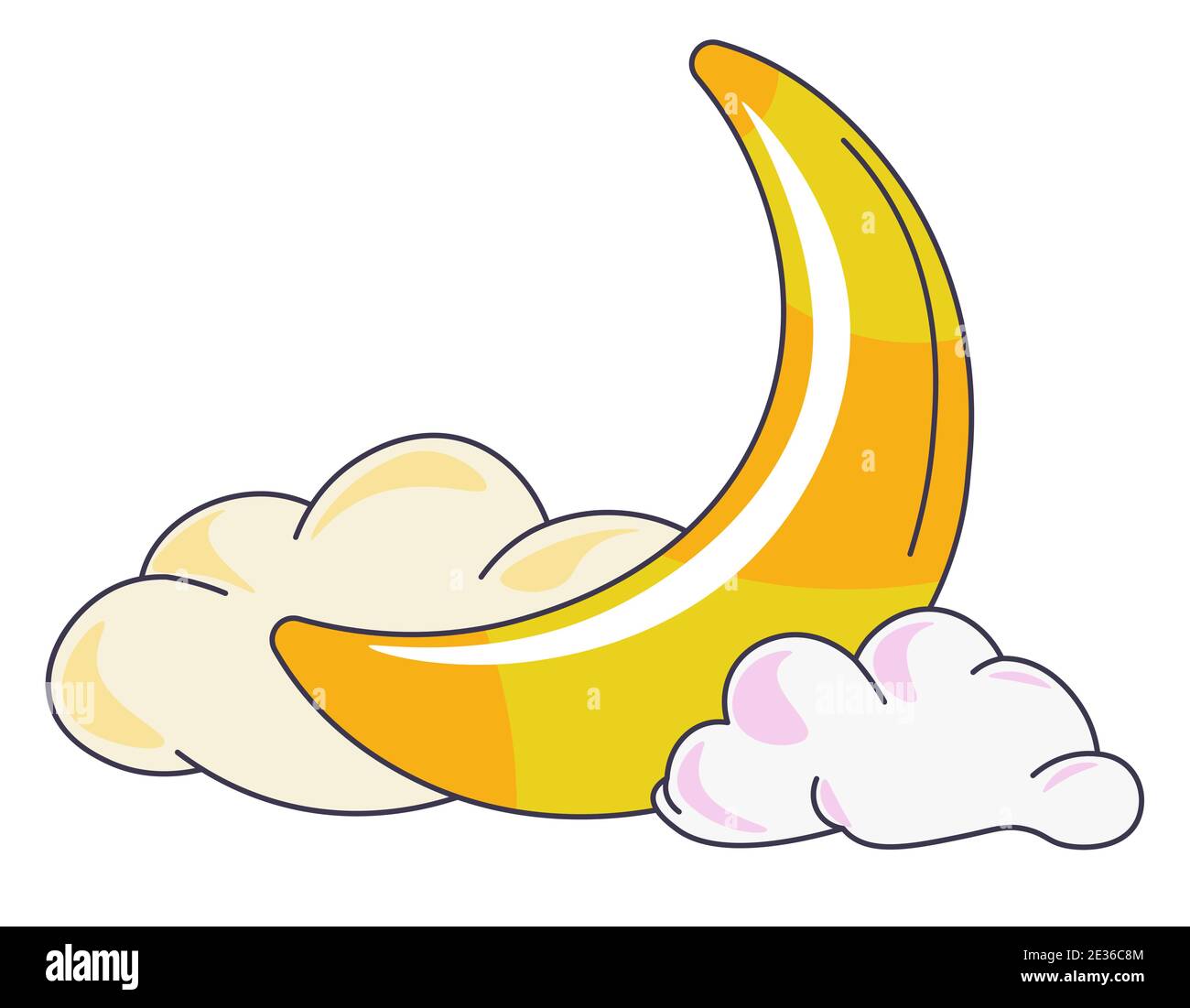 Sky with clouds and crescent moon, cloudscape Stock Vector