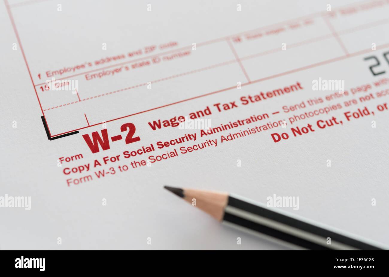Tax forms, form W-2 wage and tax statement Stock Photo - Alamy