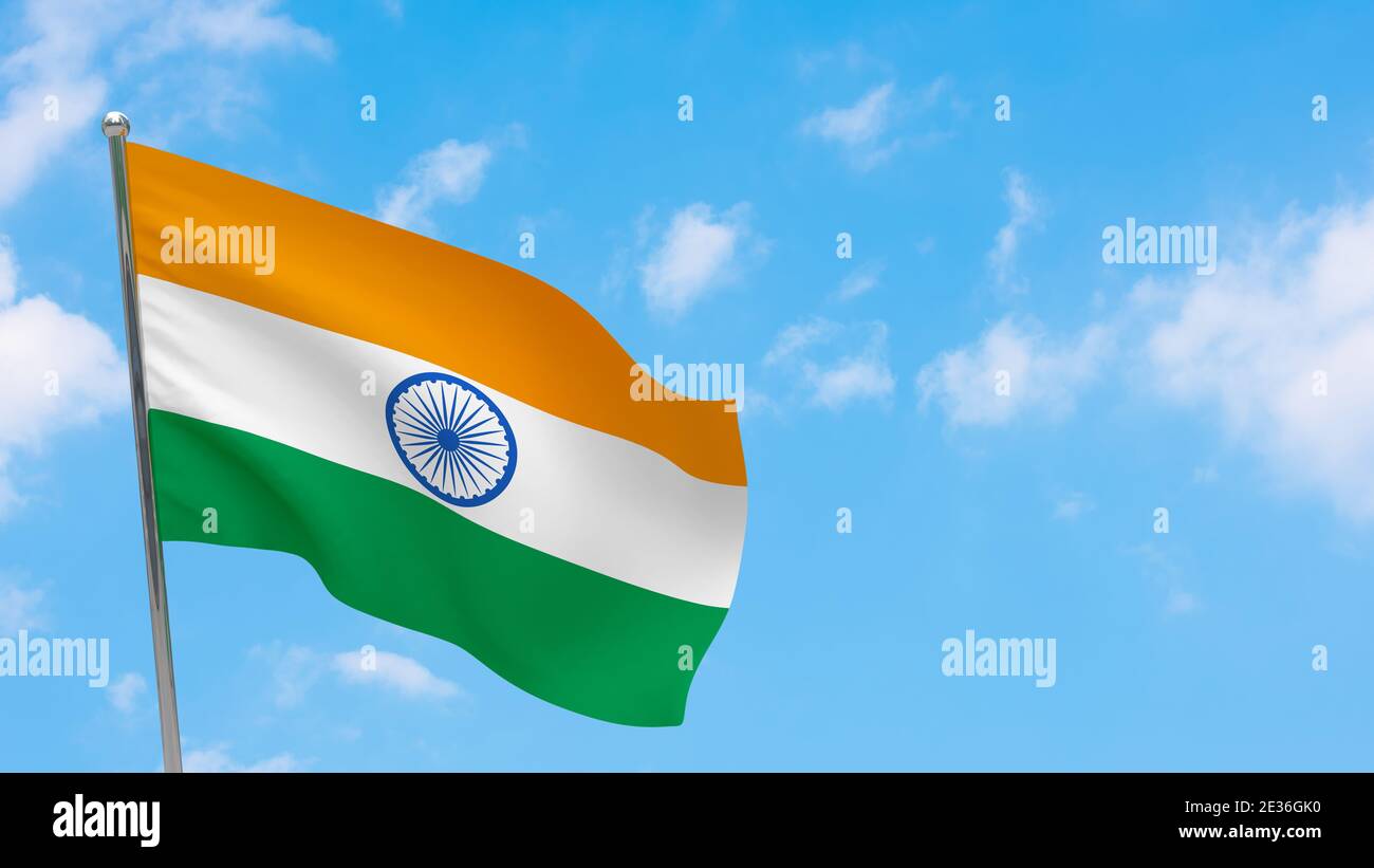 India flag on pole. Blue sky. National flag of India Stock Photo