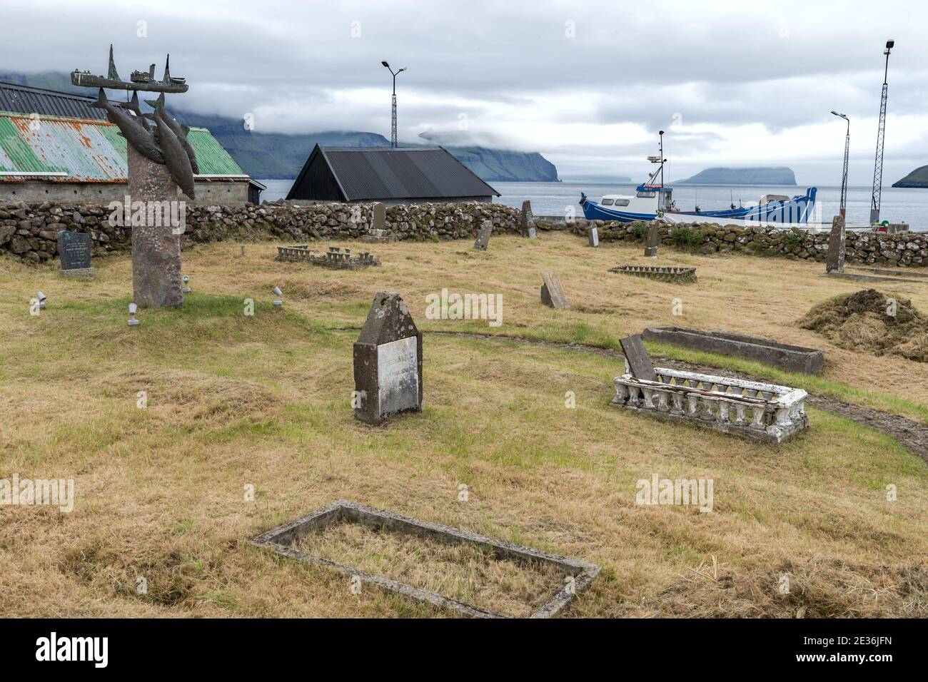 Cemetery, Kvivik village, Streymoy island, Faroe Islands Stock Photo