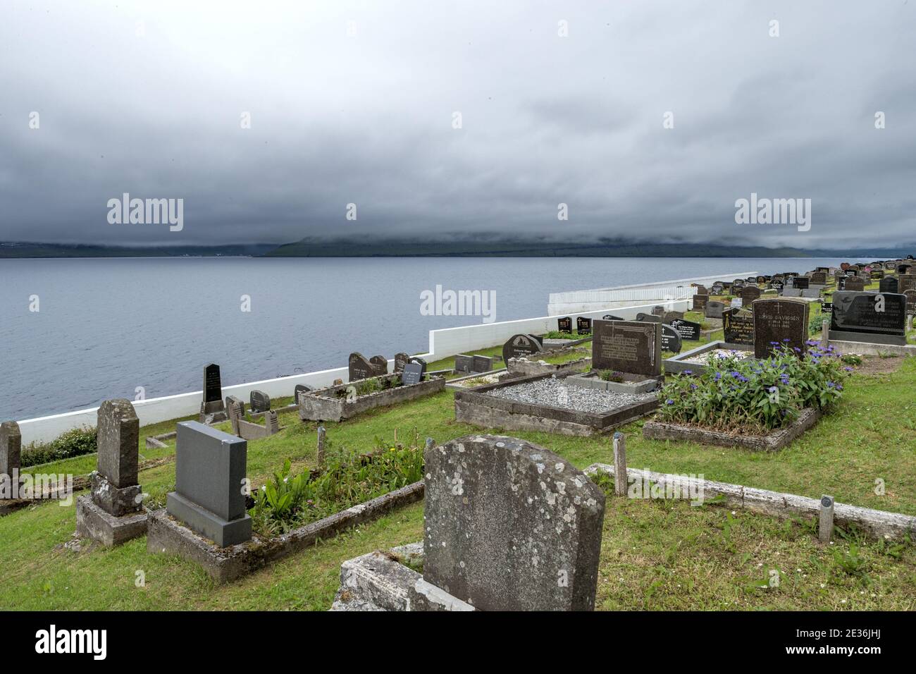 Cemetery, Nes village, Eysturoy island, Faroe Islands Stock Photo