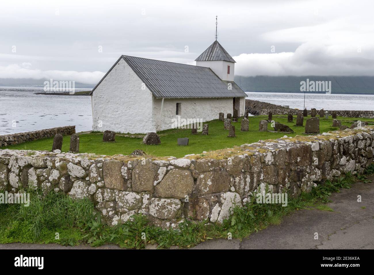 St. Olav's Church, Kirkjubour village, Streymoy Island, Faroe Islands Stock Photo
